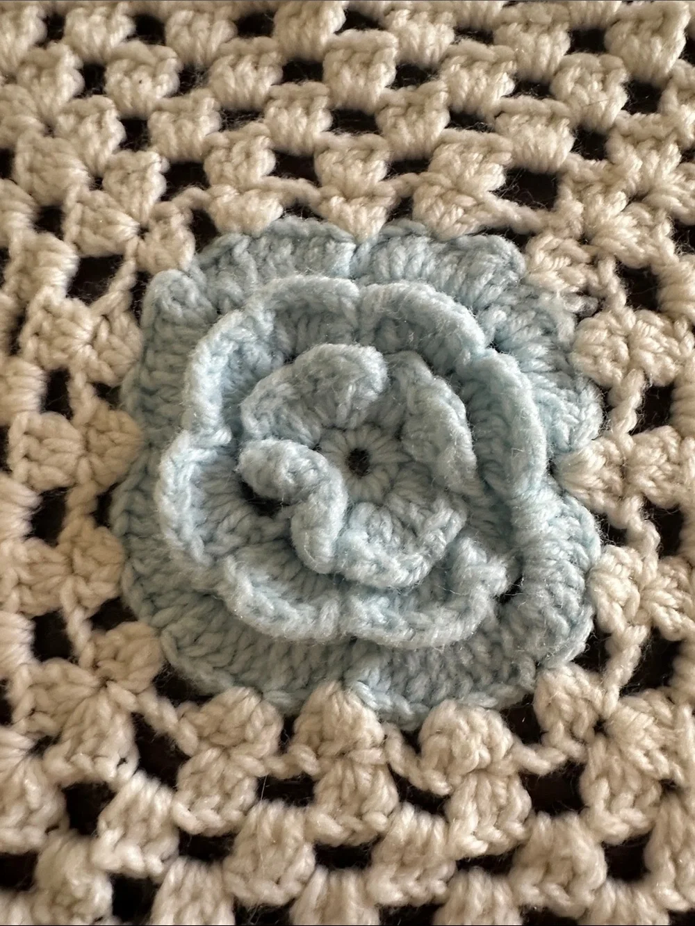Crocheted Baby Throw Blanket - White with Pink, Yellow & Blue Floral Accents